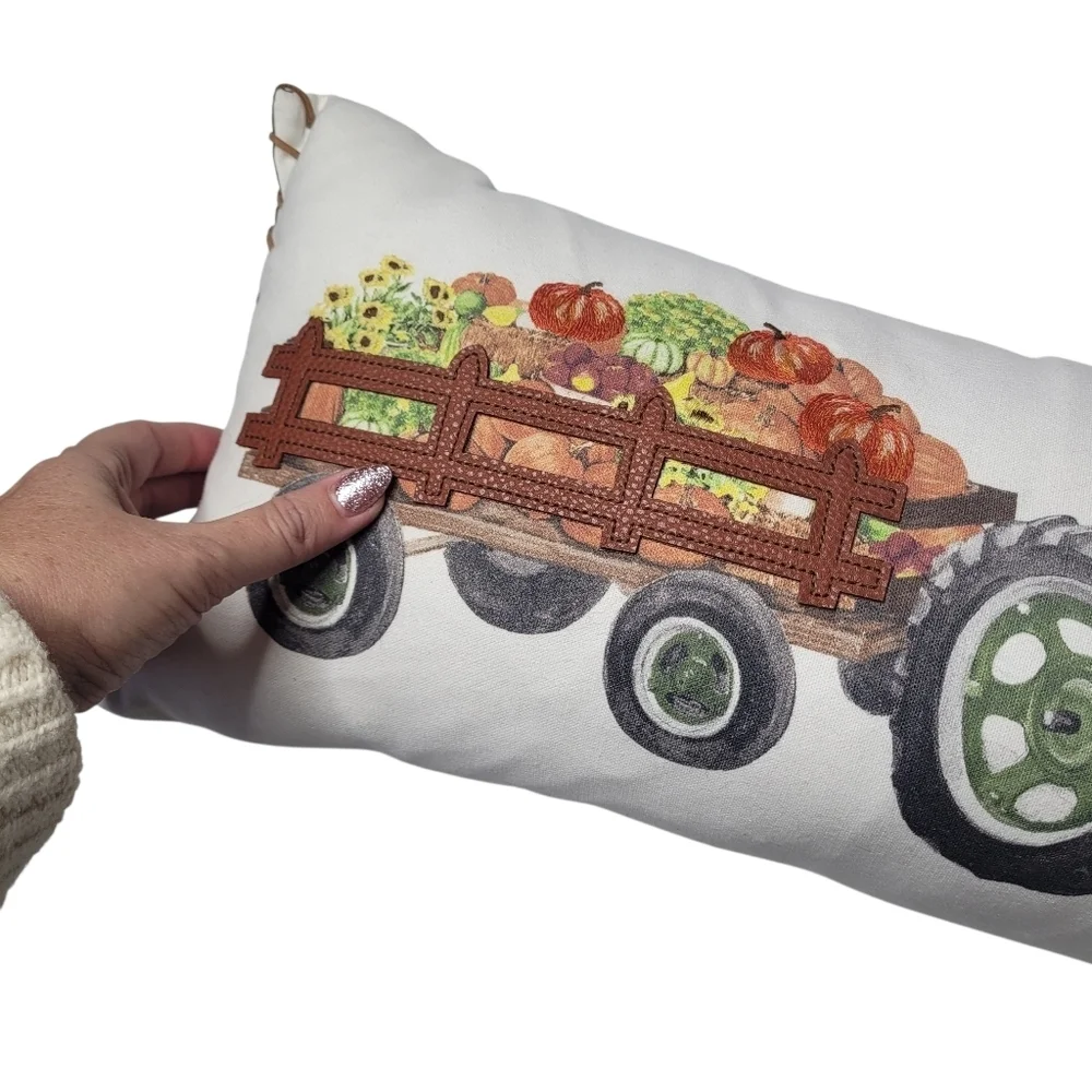 Tommy Bahama Fall Pumpkin Tractor Pillow